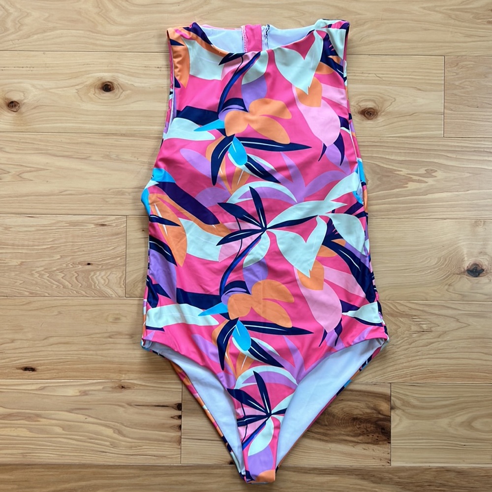 NWOT Colorful High Neck One Piece Swimsuit | Large